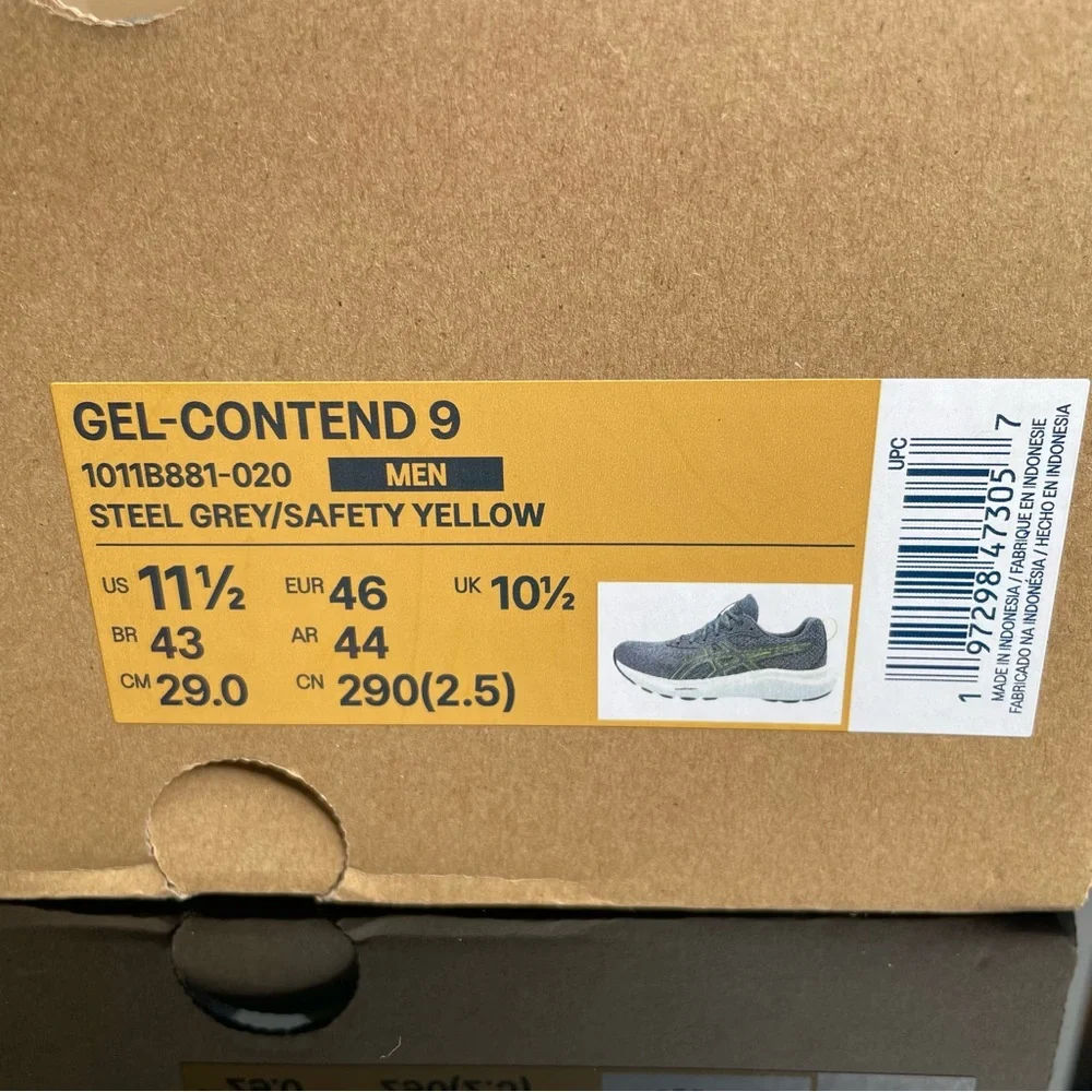 ASICS Gel-Contend 9 Men 11.5 Steel Grey Saftey Yellow Running Athletic Shoes NEW - Picture 2 of 9